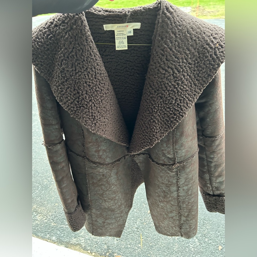 Andrew Marc Brown Teddy Jacket with Plush Collar
